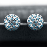 Sterling Silver Cluster Created Blue Sapphire Dome Sea Wave Stud Earrings