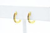 Sterling Silver Rainbow Created Sapphire Yellow Gold Hoop Earrings