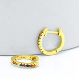 Sterling Silver Rainbow Created Sapphire Yellow Gold Hoop Earrings