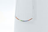 Sterling Silver Created Rainbow Sapphire 2 Row Bar Pendant Necklace