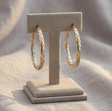 Sterling Silver & Three-Tone Gold Hoop Earrings— Polished Hoops, 14k Gold Overlay, Twisted, Twist, Warped