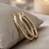 Sterling Silver & Three-Tone Gold Hoop Earrings— Polished Hoops, 14k Gold Overlay, Twisted, Twist, Warped