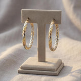 Sterling Silver & Three-Tone Gold Hoop Earrings— Polished Hoops, 14k Gold Overlay, Twisted, Twist, Warped