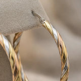 Sterling Silver & Three-Tone Gold Hoop Earrings— Polished Hoops, 14k Gold Overlay, Twisted, Twist, Warped