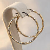 Sterling Silver & Three-Tone Gold Hoop Earrings— Polished Hoops, 14k Gold Overlay, Twisted, Twist, Warped