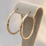 Sterling Silver & Three-Tone Gold Hoop Earrings— Polished Hoops, 14k Gold Overlay, Twisted, Twist, Warped