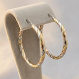 Sterling Silver & Three-Tone Gold Hoop Earrings— Polished Hoops, 14k Gold Overlay, Twisted, Twist, Warped