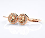Sterling Silver 14k Rose Gold Vermeil Morganite Halo Dangle LeverBack Earrings