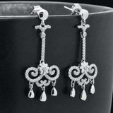 Sterling Silver Vintage Style Chandelier Simulated Diamonds Dangle Earrings