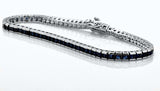 925 Sterling Silver Princess Cut Blue Sapphire Tennis Bracelet