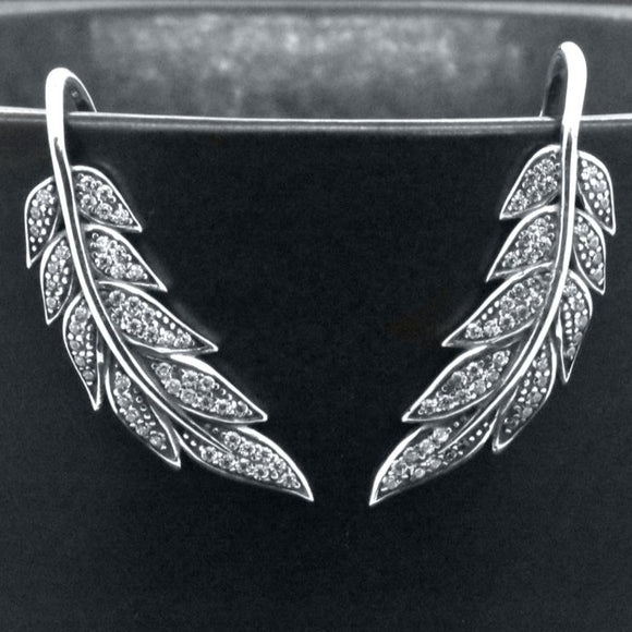 Sterling Silver Vintage Style Feather Wings French Wire Earrings