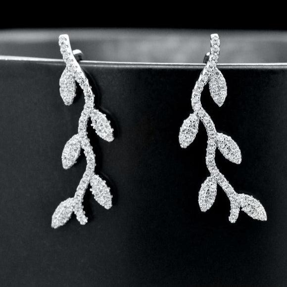 Sterling Silver Vintage Style Floral Twig Pave French Wire Earrings