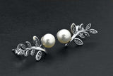 Sterling Silver Vintage Style Pearl Twig Oxidized Stud Earrings
