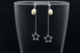 Sterling Silver Vintage Style Pearl Oxidized Dangle Anchor Chain Earrings