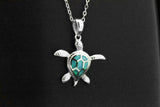 Sterling Silver Blue/Green Opal Turtle Salt Life Pendant Necklace
