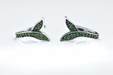 Sterling Silver Created Green Emerald Leaf Floral Flower Hoop Huggie Earrings