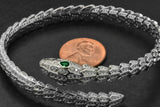 925 Sterling Silver Art Deco Style Green Emerald Snake Flexible Coiled Bracelet