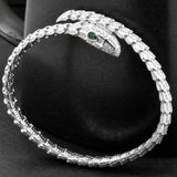 925 Sterling Silver Art Deco Style Green Emerald Snake Flexible Coiled Bracelet