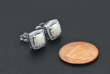 Sterling Silver Cabochon White Opal Halo Stud Earrings