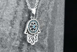 Sterling Silver Blue Hamsa Hand of Fatima Protection Pendant Adjustable Necklace
