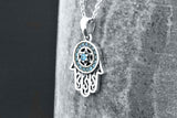 Sterling Silver Blue Hamsa Hand of Fatima Protection Pendant Adjustable Necklace