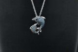 Sterling Silver Blue Dolphin Fish Pendant Adjustable Necklace
