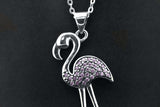 Sterling Silver Created Pink Sapphire Flamingo Pendant Necklace