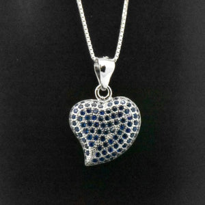 Sterling Silver Created Blue Sapphire Heart Pendant Necklace