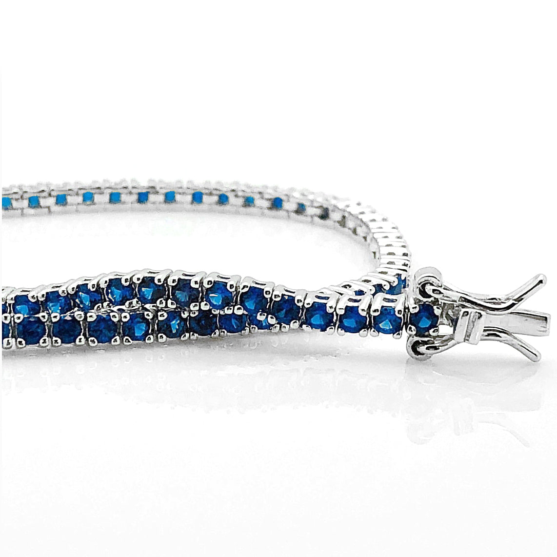 925 Sterling Silver Prong Set Brilliant Round Blue Sim Sapphire Tennis Handmade Dainty September Anniversary outlet Birthday Bracelet 8.5-inch Long