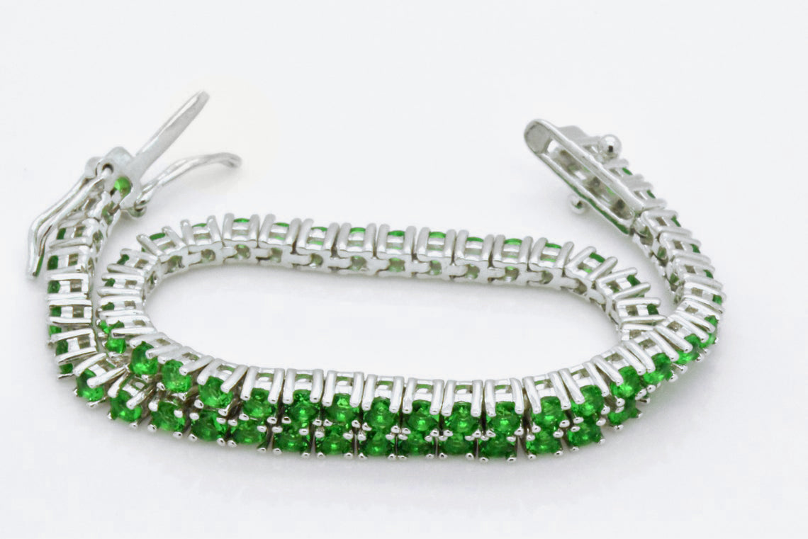 CUSTOM SIZE: 925 Sterling Silver Prong Set Brilliant Round Green Sim Emerald Tennis store Handmade Dainty Anniversary May Birthday 6.5-in Bracelet