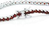 925 Sterling Silver Created Round Cut Red Ruby Tennis Bracelet