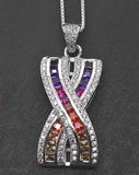 Sterling Silver Rainbow Created Sapphire X Design Pendant Necklace