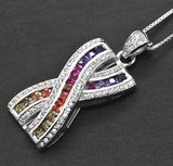 Sterling Silver Rainbow Created Sapphire X Design Pendant Necklace