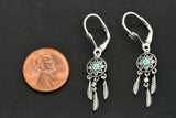 Sterling Silver Dream Catcher Turquoise Oxidized Drop Earrings
