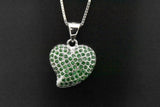 Sterling Silver Created Green Emerald Heart Pendant Necklace