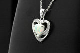 Sterling Silver White Heart Opal Halo Pendant Adjustable Necklace