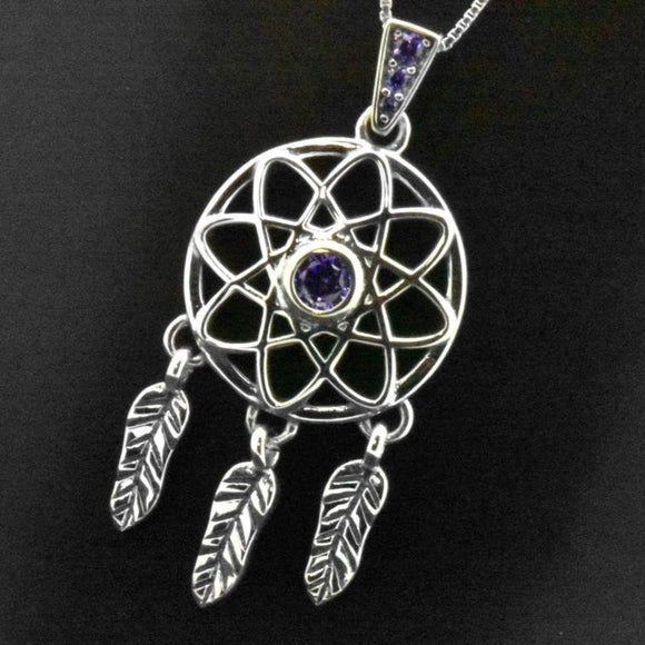 Sterling Silver Dream Catcher Amethyst Pendant Necklace