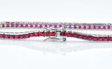 925 Sterling Silver Created Red Ruby Princess Cut Tennis Bracelet