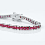 925 Sterling Silver Created Red Ruby Princess Cut Tennis Bracelet