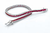 925 Sterling Silver Created Red Ruby Princess Cut Tennis Bracelet