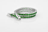 925 Sterling Silver Princess Cut Green Emerald Tennis Bracelet
