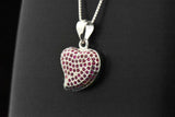 Sterling Silver Created Red Ruby Heart Pendant Necklace