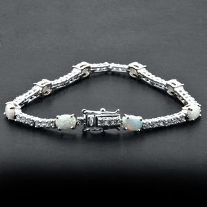 925 Sterling Silver White Opal 7-inch Tennis Bracelet