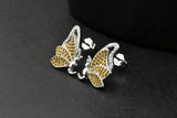 Sterling Silver Created Yellow Sapphire Butterfly Stud Earrings