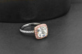 Sterling Silver Cushion Cut Pink Gold Cocktail Simulated Diamond Halo Ring