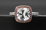 Sterling Silver Cushion Cut Pink Gold Cocktail Simulated Diamond Halo Ring