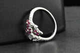 Sterling Silver Love Tree of Life Created Red Ruby Adjustable Ring Band
