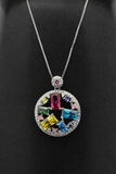 Sterling Silver Art Deco Style Multi Gemstone Cluster Pendant Necklace