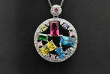 Sterling Silver Art Deco Style Multi Gemstone Cluster Pendant Necklace