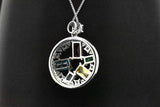 Sterling Silver Art Deco Style Multi Gemstone Cluster Pendant Necklace